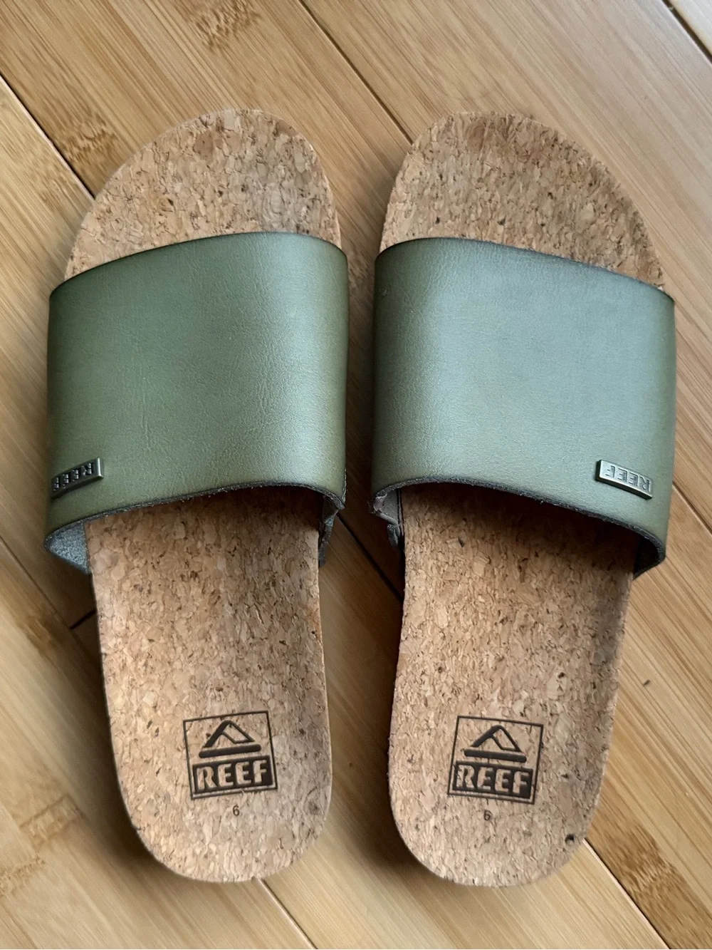 Reef Olive Green Cork Slide Sandals